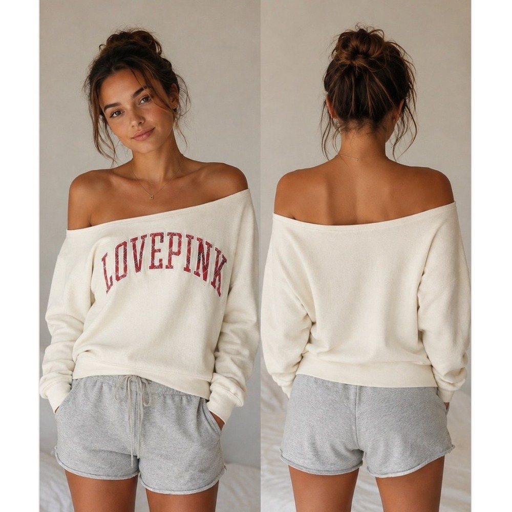 Victoria's Secret Pink Polar Crop Sweatshirt plaid graphic retro cleangirl